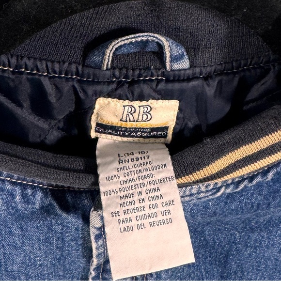 90s Vintage Denim Varsity Bomber Jacket - Picture 5 of 6